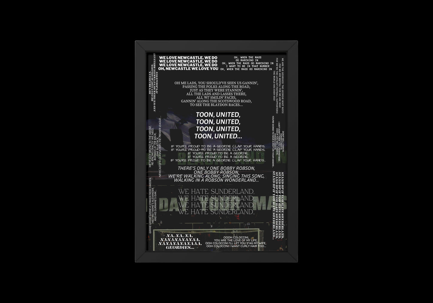 Newcastle Chants Print // NUFC Print // St James' Park // Eddie Howe // Newcastle First Team // NUFC Art // Newcastle // Sunderland