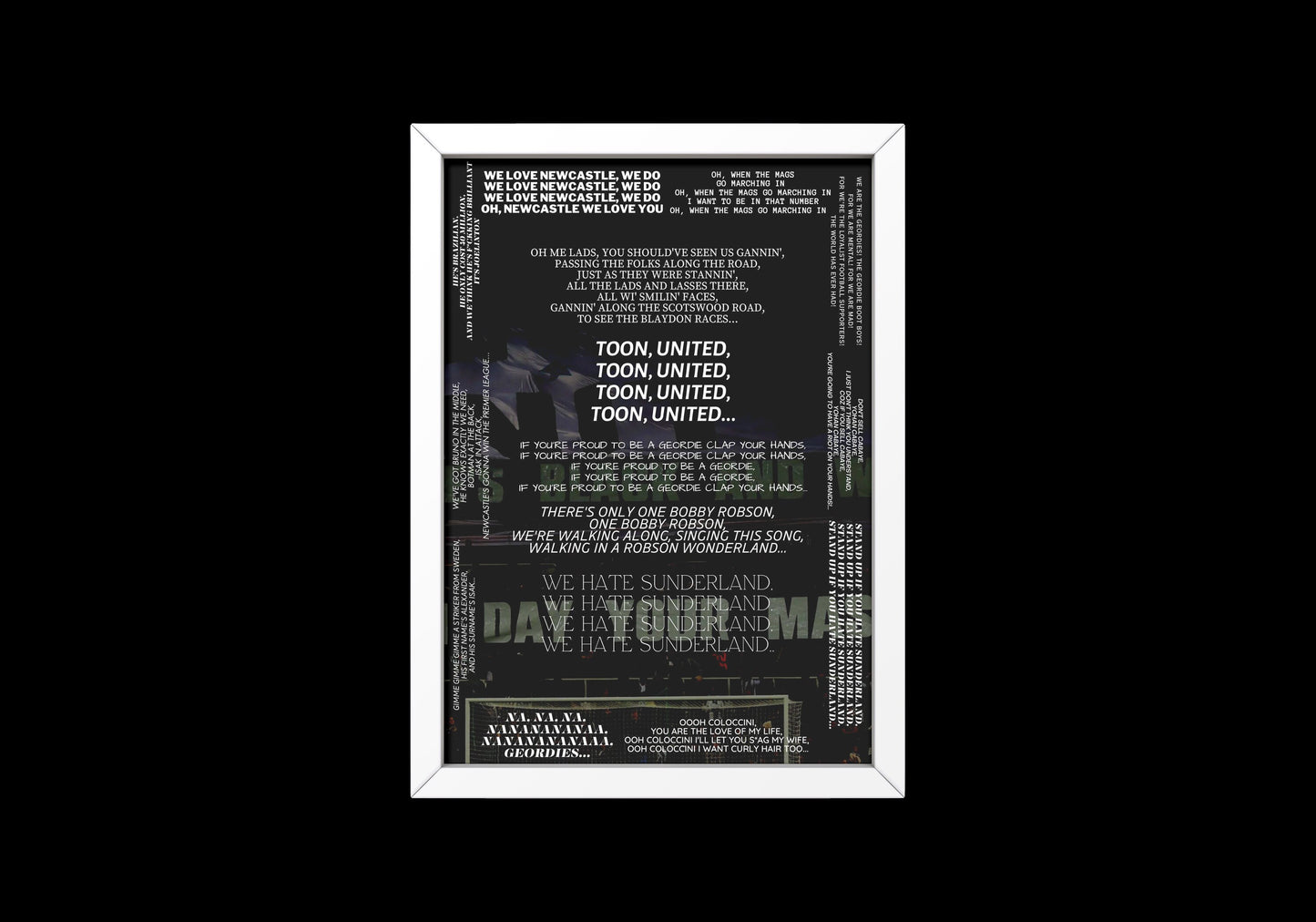 Newcastle Chants Print // NUFC Print // St James' Park // Eddie Howe // Newcastle First Team // NUFC Art // Newcastle // Sunderland