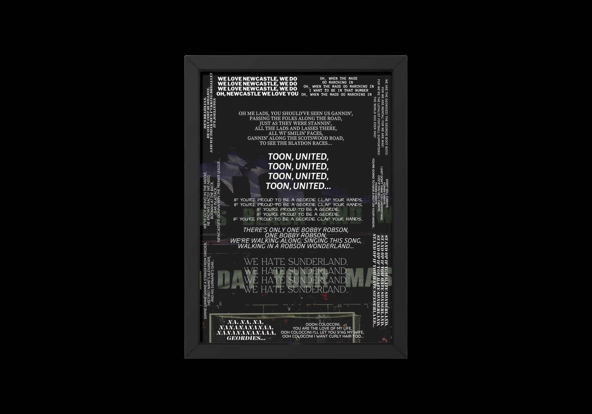 Newcastle Chants Print // NUFC Print // St James' Park // Eddie Howe // Newcastle First Team // NUFC Art // Newcastle // Sunderland