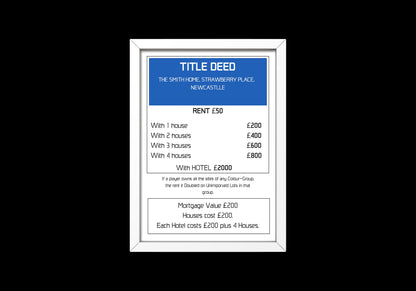 Monopoly title deed print // Board Game // Monopoly // New Home // New house // Title deed