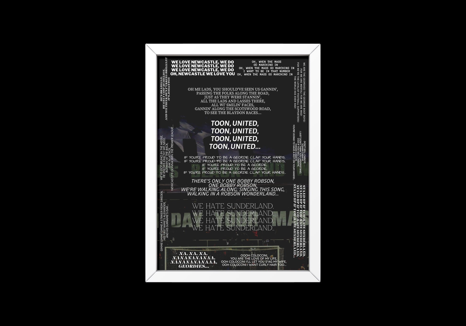 Newcastle Chants Print // NUFC Print // St James' Park // Eddie Howe // Newcastle First Team // NUFC Art // Newcastle // Sunderland