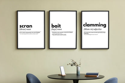 Geordie Definitions Print // Scran // Clamming // Bait // Geordie Words // Geordie Kitchen Print // Geordie Home Print // Geordie Words