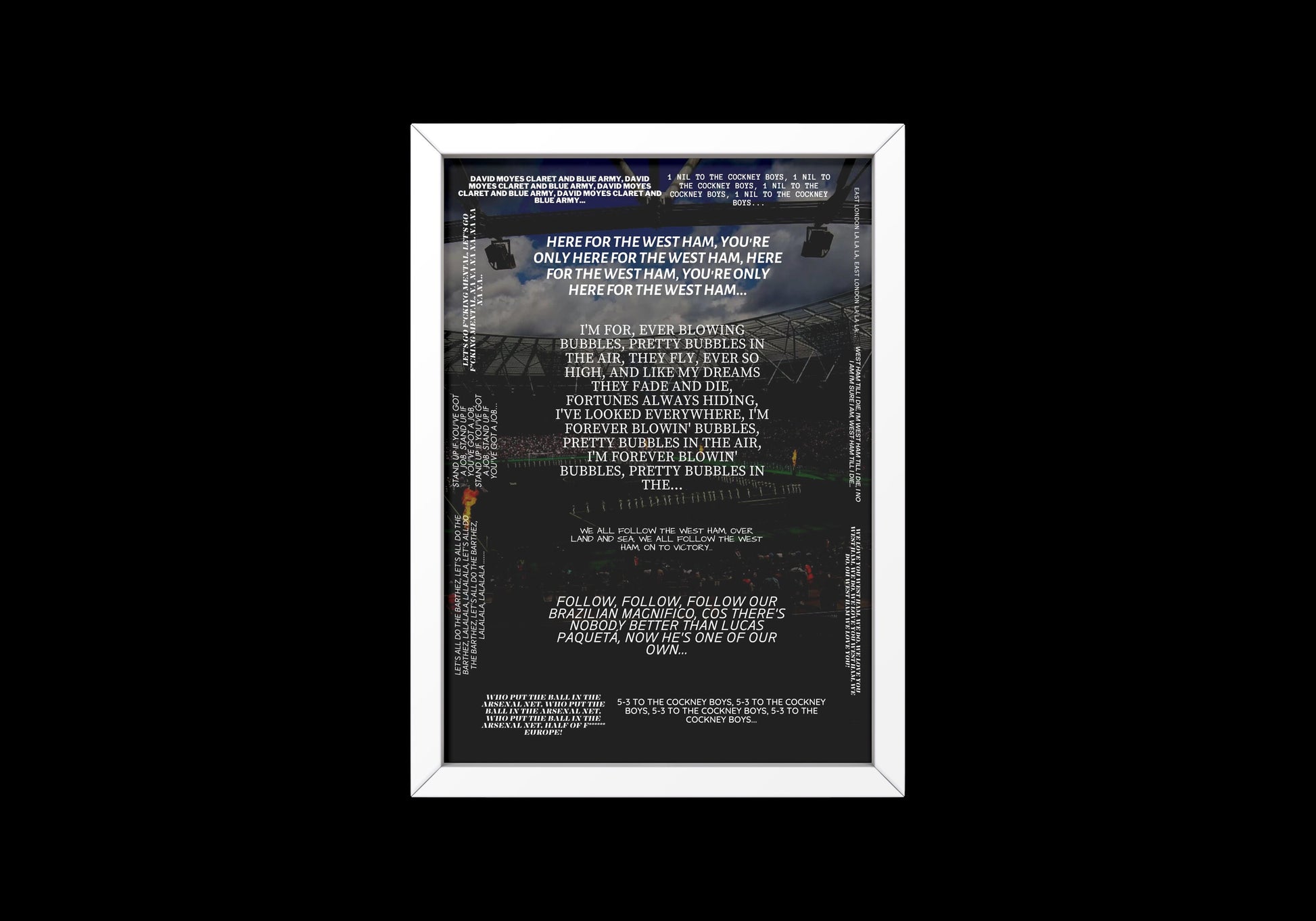 West Ham Chants Print // West Ham Print // London Stadium // David Moyes // Lucas Paqueta // West Ham Art // West Ham // West Ham United
